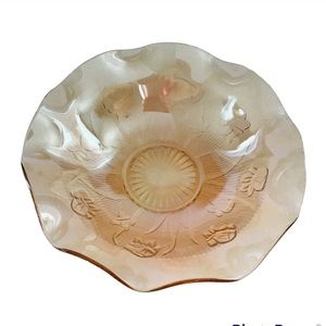 Vintage Mid-Century Modern Jeannette Iris flowers Iridescent glass fluted bowl